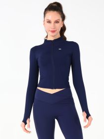 Stand Collar Jacket (Option: Navy blue-XXL)