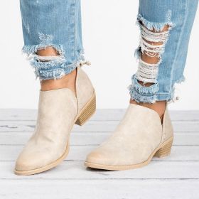 Autumn Women Shoes Retro High Heel Ankle Boots (Option: Beige-35)