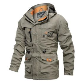 Men's Medium To Long Casual Outdoor Hooded Plus Size Jacket (Option: Khaki-4XL)