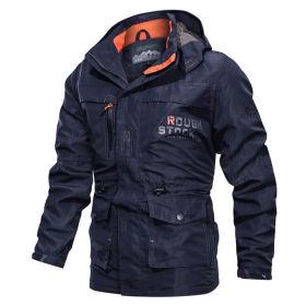 Men's Medium To Long Casual Outdoor Hooded Plus Size Jacket (Option: Navy Blue-XL)