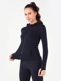 Hooded Jacket Yoga Clothes (Option: Dark blue-L)