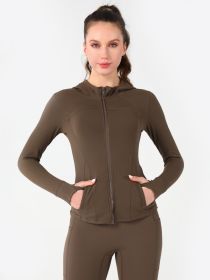 Hooded Jacket Yoga Clothes (Option: Brown-L)