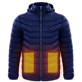 Men Heated Puffer Jacket Electric Heating Coat Insulated Hood Windbreaker 9Heat Zones (Option: Blue-S)