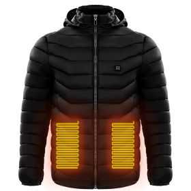 Men Heated Puffer Jacket Electric Heating Coat Insulated Hood Windbreaker 9Heat Zones (Option: Black-S)