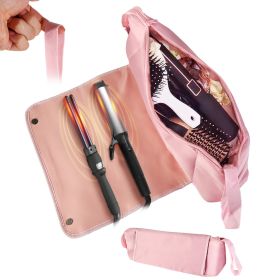 2 In 1 Hair Tools Travel Bag and Heat-resistant Mat Curling Iron Travel Case Hair Tool Pouch Holder Organizer for Curling Iron Straightener Hair Dryer (Option: Pink)