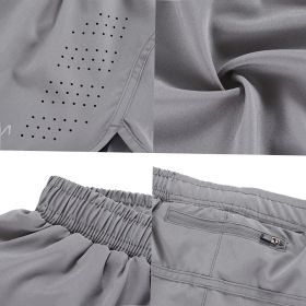 Men's 2-in-1 Running Shorts Quick Drying Breathable Active Training Exercise Jogging Cycle Shorts with Longer Liner (Option: Grey-M)